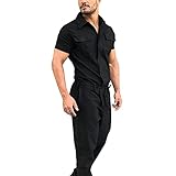 LUZOUCHE Herren Lange Latzhose Kurze Ärmel Overall Classic Handwerker mit Multifunktionstaschen Berufsbekleidung Schnittschutzhose Dachdecker Schreiner Elektriker Kostüm mit Hüftgürtel