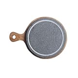 Runde Lavasteinplatte mit Holzsockel – Naturstein Ø 23 cm | Basis 34 × 25 cm | ideal zum Servieren von heißem Fleisch und Fisch | Made in Italy Kalu Creations