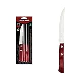 Tramontina Steakmesser, Pizzamesser, Set 6-teilig, 6 Steakmessern aus Edelstahl, Holzgriff rot FSC