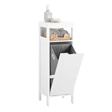 SoBuy BZR122-W Wäscheschrank mit ausklappbarem Wäschesack Wäschetruhe Wäschesammler Wäschekorb Badschrank Weiß BHT ca. 30x90x30cm