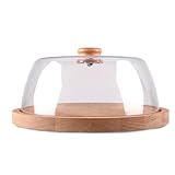 Bestlivings Käseglocke Kunststoff BPA-Frei, hochwertiges Holztablett aus Buche mit Griff und Abdeckhaube ⌀ 24cm, Lebensmittelechter Tortenständer
