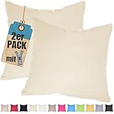 Kissenbezug Doppelpack 35x35 cm Creme mit verdecktem Reißverschluss - 2er Pack Kissenhülle Set Baumwolle Uni, Waschbar, Atmungsaktiv Mischgewebe