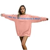 Generisch Damen Herren Unisex Pullover Rundhals Langarm Ohne Kapuze Valentinstag Print mit Durchgehendem Streifenmotiv Männer Frauen Lockeres Oberteil für Alltag Streetwear Reisen Arbeit Outfits
