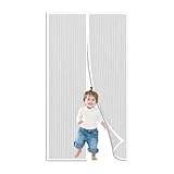 Magnet Fliegengitter Tür Insektenschutz Rollo, Anti-Mückenvorhang Selbstklebend Vollrahmen Automatisches Schließen, Passend für Balkontür Terrassentür, Weiß 90x195cm