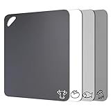 Kunststoff-Schneidebretter für die Küche, Fotouzy Flexible Schneidematten mit Loch, 4er-Set, BPA-frei, Rutschfeste Rückseite, Spülmaschinenfest, Multi Grau, 30x38cm