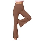 Schlaghose Damen Yoga Hose Flared Leggings High Waist Sporthose Blickdicht Leggins Einfarbig Jogginghose Elastisch Jazzpants Fitness Sport Hose (Brown, L)