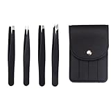 Augenbrauen-Pinzetten-Set, professionelles Edelstahl-Pinzetten-Set, schräg spitz, Beauty-Tools (Verpackung mit Lederetui, 4-teilig)