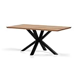 KHG Esstisch 160 x 90 cm Küchentisch aus massiver Eiche geölt - Schweizer Kante, Sterngestell Metall schwarz, Industrial Design, Tisch für 6-8 Personen, belastbar bis 50 kg