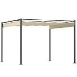 Outsunny Pergola ca. 3x3m Garten Pavillon mit magnetischem Pad Terrassendachung aus Metall, Gartenpavillon mit verstellbares Dach, Freistehend, UV Schutz 30+, für Terrasse und Garten, Beige