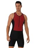 FEESHOW Herren Triathlonanzug Einteiler Ärmellos für Wettkampf Training Schwimmen Rennen Radfahren Laufen Wetsuit Rot_A L