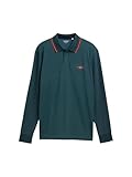 TOM TAILOR Herren 1047798 Langarm Piqué Poloshirt mit Logo-Print, 38608-Navy Jasper Green Two Tone, XL