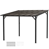 Outsunny Pergola Pavillon ca. 3x3m, Wasserdicht, Stabil, Winterfest Terrassenüberdachung mit UV-Schutz 50+, Wandmontiert Gartenpavillon aus Metall, Sonnenschutz für Garten Terrasse Balkon Dunkelgrau