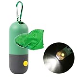 Kotbeutelspender mit Taschenlampe & Karabinerhaken - Kotbeutelspender für Hundeleine - Hundekotbeutelspender inkl. 15 Kotbeutel - Hundekotbeutel Halter