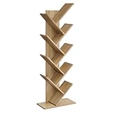 NMK HOME Bücherregal mit 9 Ablagen im Baumdesign, Farbe Sonoma, stabiles Standregal für Wohnzimmer, Schlafzimmer oder Büro, ideal für Bücher und Dekoration, Maße: 50 x 25 x 141,5 cm