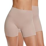 WOWENY 2er Pack Unterhosen mit Bein Lange Frauen Panties Nahtlos Damen Panty Unter Rock Hosen hohe Taille und Bequem Kurz (Beige,M)