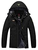 YSENTO Damen Winterjacke Wasserdicht Skijacke Outdoor Softshelljacke Warm Fleecejacke Funktionsjacke mit Abnehmbarer Kapuze(Schwarz,M)