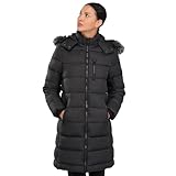 riemot Damen Winterjacke Lang Mit Kapuze Wintermantel Warm Winddicht Mantel Elegant Damen Steppmantel Reißverschlusstasche Winterjacke Lang Warmer Mantel für draußen Schwarz, L