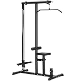 HOMCOM Latzugstation, Verstellbar Latzugturm mit Trizepsstange Latzugstange, Kabelzugstation bis 280kg Belastbar, Fitnessstation, Latzugmaschine, Latzug-Station für Zuhause Stahl Schwarz