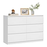 WOLTU Kommode mit 6 Schubladen, Sideboard Schubladenschrank für Wohnzimmer, Schlafzimmer, Kinderzimmer, Flur, modern, Weiß, 100 x 69 x 30 cm, KMD003ws