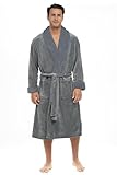 Alexander Del Rossa Herren Plüsch Sherpa Bademantel Warm Bademantel mit Taschen, Stahlgrau, Medium