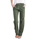 ZLQRSSWK Leinenhose Damen Hose Sommer Musselin Hosen Stoffhose Einfarbig Freizeithose Gerade Geschnitten Sommerhose und Taschen Sommerhose Damen Leicht Baumwolle Leinen Hose (XXL)