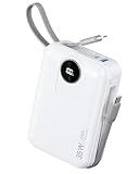 20000mAh Power Bank mit integriertem Kabel: 35W Schnell Aufladende Externe Batterie für Handy, USB C (Input & Output) Akku-Pack, Powerbank mit 4 Ausgängen & 2 Eingängen 20000 mAh Power Bank -Weiß