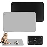 TNOMSNO 2 Stück Napfunterlage Hund Katzen, 48x30cm Set Napfunterlage Hund Katzen Silikon Hundenapf Unterlage wasserdichte Hund Katze Fütterungsmatte rutschfeste Schwarz&Grau