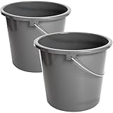 Livinja Haushaltseimer 2er Set 10L mit Messskala, lebensmittelecht, Kunststoff, Metallgriff, Putzeimer, Made in EU, Grau – robuste Reinigungseimer für Küche, Bad und Haushalt