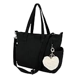 Auliuse Cord Tote Bag Groß Damen Umhängetasche,Cord Shopper Tasche Damen Handtasche,Fashion Schultertasche Tote für Alltag Büro Schule Reise Einkaufen,Schwarz