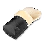 Fellhof 109403 Lammfell-Fußsack Garmisch, Oeko-TEX® Zertifiziert, 45x97 cm, Wind- und wasserdicht, Rückenteil abzipbar, waschbar bis 30° C (schwarz)