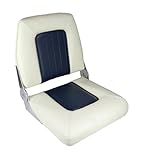 SAWESTO ALLPA Bootssitz Klappsitz Coach Premium | klappbarer Bootsstuhl/Vinyl wetterfest & wasserfest gepolsterter Steuerstuhl für Boote und Angler – Weiß Blau / 432 x 457 x 381 mm