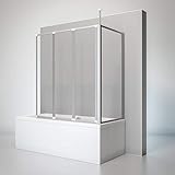 Schulte D1603 01 50 Duschwand für Badewanne Well mit Seitenwand, 129 x 140 x 75 cm, 3-teilig faltbar, 3 mm Sicherheitsglas Klar hell, alunatur, Duschabtrennung