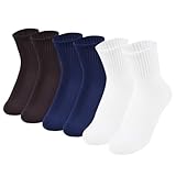 Weiße nahtlose Socken für Kinder, Baumwolle, Crew-Socken, Schulsocken mit Retro-Streifen, für Jungen und Mädchen, Weiß/Schwarz/Marineblau, 6 Paar, 5-8 Years
