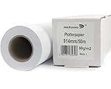 Netuno 1 Rolle Inkjet-Plotterpapier 90g 914 mm x 50 m 50 mm 2 Zoll Kern Weiß Matt Unbeschichtet Hochwertiges Papierrolle für CAD-Ausdrucke Baupläne Zeichnungen Poster Plakate Großformatdrucker