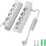 Versenkbare Steckdose 8 Fach (4000W/16A), Einbau Steckdosenleiste mit 2 USB (PD18W), Einbausteckdose Tischplatte mit 2 USB C (PD20W), Versenkte Tischsteckdose mit Überspannungsschutz - 2M Kabel Weiß-3