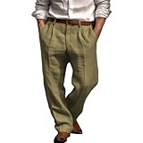 Leinenhose Herren Lang Leichte Sommerhose Lässige Herren Loose Fit Freizeithose mit Taschen Kordelzug für Urlaub Strand Alltag