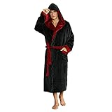 U2SKIIN Herren Kapuze Bademantel, Plüsch Bademäntel für Herren lange Fleece Bademantel Herren Plüsch Bademantel flauschig aus Flanell (Schwarz/Weinrot, 2XL/3XL)