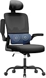 naspaluro Bürostuhl Ergonomischer, Schreibtischstuhl mit Hochklappbaren Armlehnen, Dynamischer Lordosenstütze, Höhenverstellbarer Bürostuhl mit 120° Wippfunktion, Upgrade Schwarz