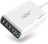 USB C Ladegerät,140W GaN USB C Netzteil,6-Port Schnellladegerät mit 4 USB-C+2 USB-A,USB C Mehrfach Ladegerät PD&QC 3.0 Adapter,kompatibel mit MacBook,iPhone 15/14/13/12,iPad,Samsung,Huawei