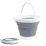 Faltbarer Eimer, Eimer 10L, Putzeimer,Camping im Freien, Tragbarer Wassereimer zum Angeln, Falteimer aus Kunststoff für Autowäsche Wasserauffang, Runder Grauer Falteimer（grau）
