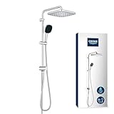 GROHE Vitalio 250, Duschset ohne Armatur, wassersparend, 8l pro Min (Regendusche für vorhandene Duscharmaturen, Duschkopf 2 Strahlarten, Duschstange 74cm, Duschsystem), eckig, chrom, 26698001