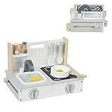 AIYAPLAY Kinderküche aus Holz Spielküche mit Lebensmitteln, Spüle & Zubehör Spielzeugküche Puppenküche Spielset Holzküche Spielzeug für Kinder Geschenk für Mädchen und Jungen 3-5 Jahren Grau