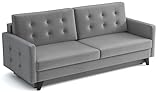 MEBLE-LUX Schlafsofa Emma 225cm Breit I 3-Sitzer Sofa mit Schlaffunktion und Bettkasten I Federkern I Klappsofa mit Bettfunktion I Zusätzlicher Stauraum I Couch mit Schlaffunktion I Sofa Grau