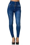 Elara Damen Jeans High Waist Push Up Skinny Fit Chunkyrayan 1166-4 Dk. Blue Denim-40 (L)