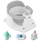 Badewannensitz Baby ab 6 Monate, Rutschfester Badesitz Baby ab 6 Monate mit 4 Starken Saugnäpfen, Gießbecher und Badeschwamm, Ergonomischer Baby Bath Seat für Dusche oder Badewanne(Grau)