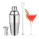 Cocktail Shaker Set - 750ML Edelstahl Cocktail Shaker mit Messbecher 15/30 ml und Rührlöffel, Premium Barkeeper Set Bar Zubehör Cocktail Mix Set für Zuhause Bar, Geschenkset, Startseite, Partei