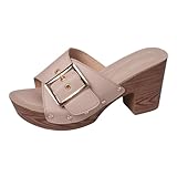 Hallenschuhe für den Sommer, runder Kopf, hohl, einreihig, Schnalle, modischer europäischer und amerikanischer Stil, große Größe, Damen-Hausschuhe mit hohem Absatz, Größe 40, weiß, 37 EU