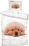 Brandsseller Hochwertige Microfaser Tiermotiv Bettwäsche Set | Bettbezug: 140 x 200 cm Kissenbezug: 70 x 90 mit Reißverschluss Hund