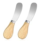 Prasacco 2 Stück Buttermesser Klein, 12 cm Edelstahl Käsemesser mit Holzgriff Kleine Brot Creme Messer Dessertmesser Set Edelstahl Streichmesser für Sahne, Käse, Butter, Marmelade (Silber + Holzfarbe)