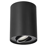 EDO Aufbauspot Schwarz Rund SKAND 1 - Schwenkbarer Deckenstrahler GU10 Fassung - Moderne Aluminium Aufputz Spotlampe ø95x125mm - Aufbaustrahler für Wohnzimmer, Küche, Flur, Büro, Schlafzimmer